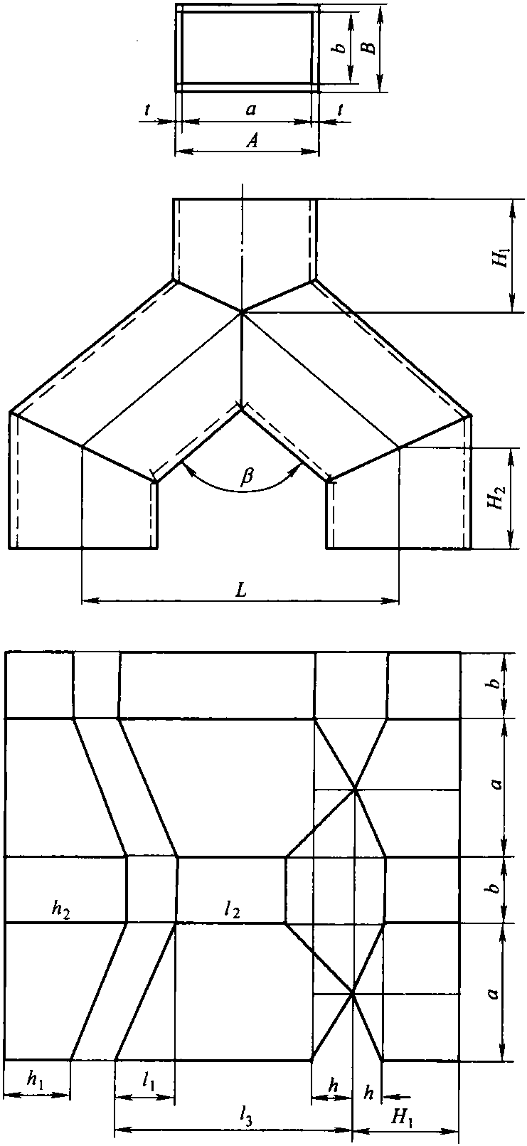 四、矩形断面裤形管展开计算